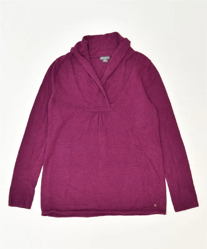 EDDIE BAUER Womens Shawl Neck Jumper Sweater UK 14 Medium Purple Classic Open Front Closed Front Wrap Front