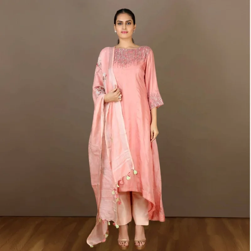 Advika Tussar Kurta Pant Set | Sequin Embellished | Delicate | Ethnic | Watermelon Pink Classic Chino Pants Advika Tussar Kurta Pant Set | Sequin Embellished | Delicate | Ethnic | Watermelon Pink Classic Chino Pants