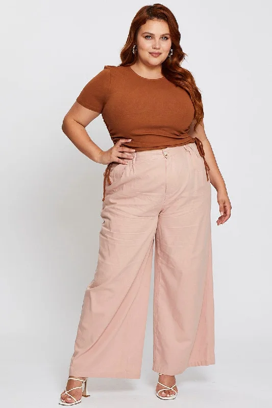 Pink High Waist Wide Leg Pant Classic Bootcut Trousers