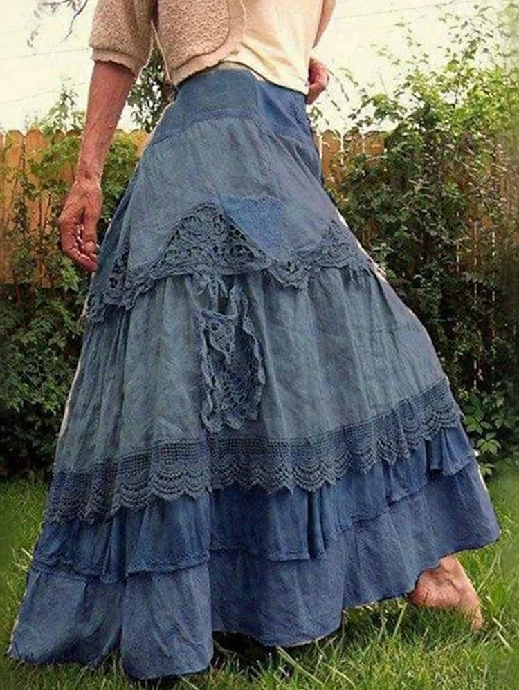 Rustic Boho Blue Maxi Skirt chiffon skirt delicate