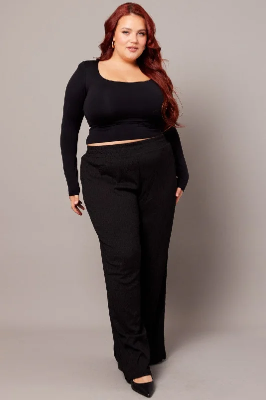 Black Wide Leg Pants Elasticated Waist Cozy Maternity Pants