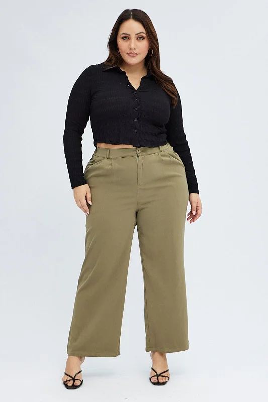 Green Wide Leg Pants High Rise Stylish Harem Pants