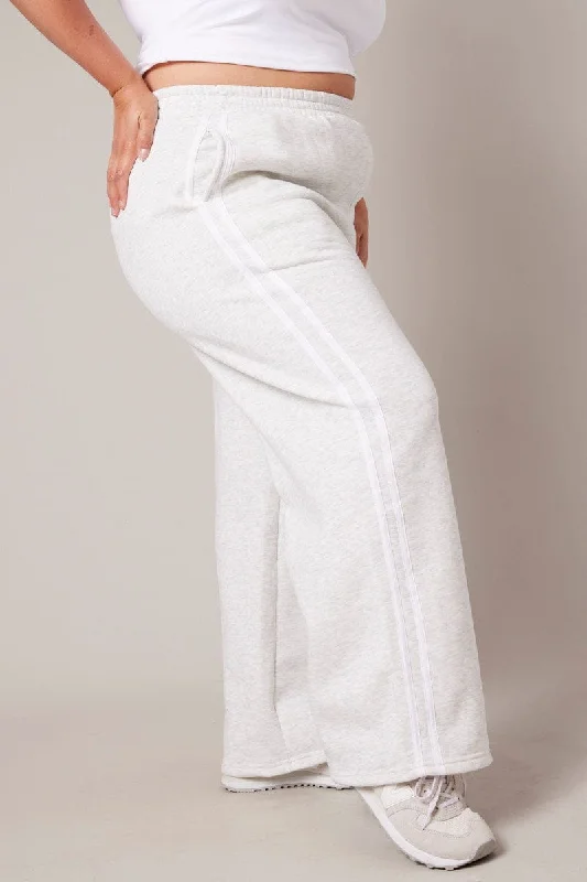 Grey Track Pants Wide Leg Relaxed Casual Leggings