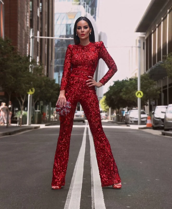 2021 New Fashionable High Quality Autumn Long Sleeve Lace Skinny Sexy Bodycon Elegant Long Pants Ladies Women's Jumpsuit Trendy Palazzo Pants
