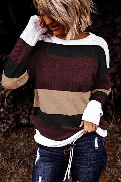 Drawstring Sweater - Burgundy Sweater Knitwear Pullover