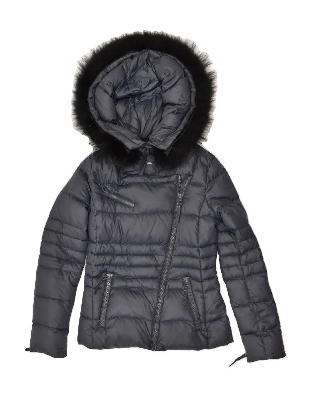 PINKO Womens Hooded Padded Jacket UK 8 Small Navy Blue Polyamide Wool Jacket Cashmere Jacket Tweed Jacket PINKO Womens Hooded Padded Jacket UK 8 Small Navy Blue Polyamide Wool Jacket Cashmere Jacket Tweed Jacket