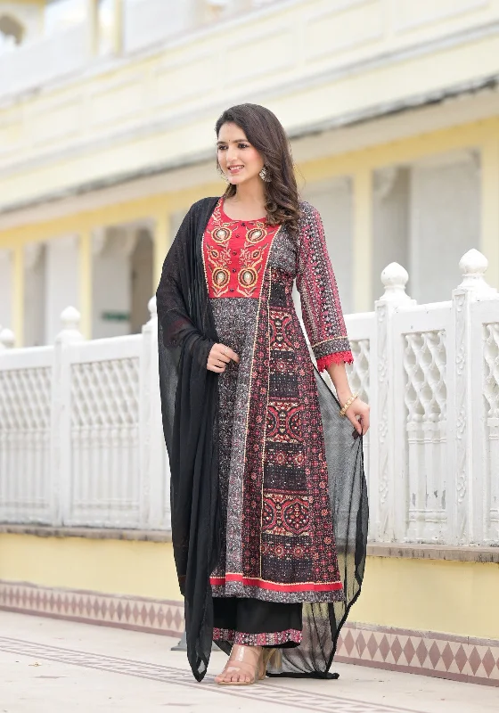 Black Ethnic Motif Printed Muslin Kurta Pant With Dupatta Set With Thread & Mirror Work Comfy High-Waist Jeans Black Ethnic Motif Printed Muslin Kurta Pant With Dupatta Set With Thread & Mirror Work Comfy High-Waist Jeans