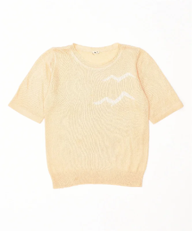 LEMAR Womens Short Sleeve Crew Neck Jumper Sweater UK 16 Large Beige High Neck Crew Neck V-Neck