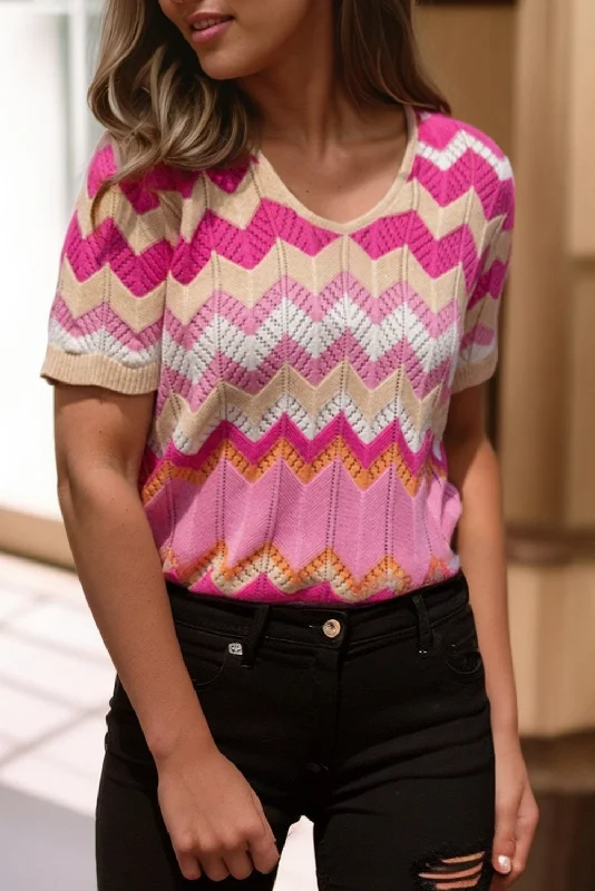 Short Sleeve Sweater - Pink Velvet Chenille Corduroy