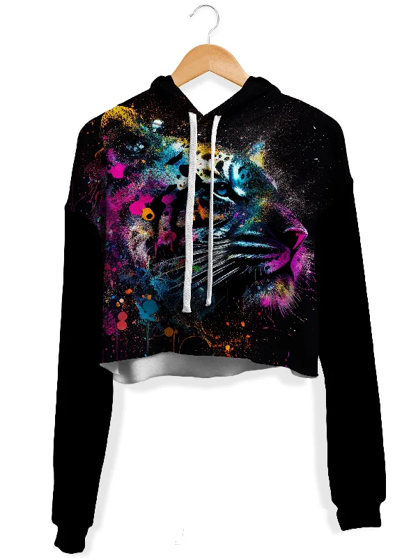 Galactic Tiger Fleece Crop Hoodie Hoodie with Embroidery Detailed Premium