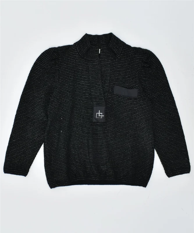 GIONNI LEPRI Womens Turtle Neck Jumper Sweater EU 40 Medium Black Acrylic Oversized Loose Flowy