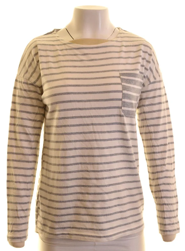 JOULES Womens Crew Neck Jumper Sweater UK 8 Small White Striped Cotton Chenille Blend Fleece Blend Nylon Blend