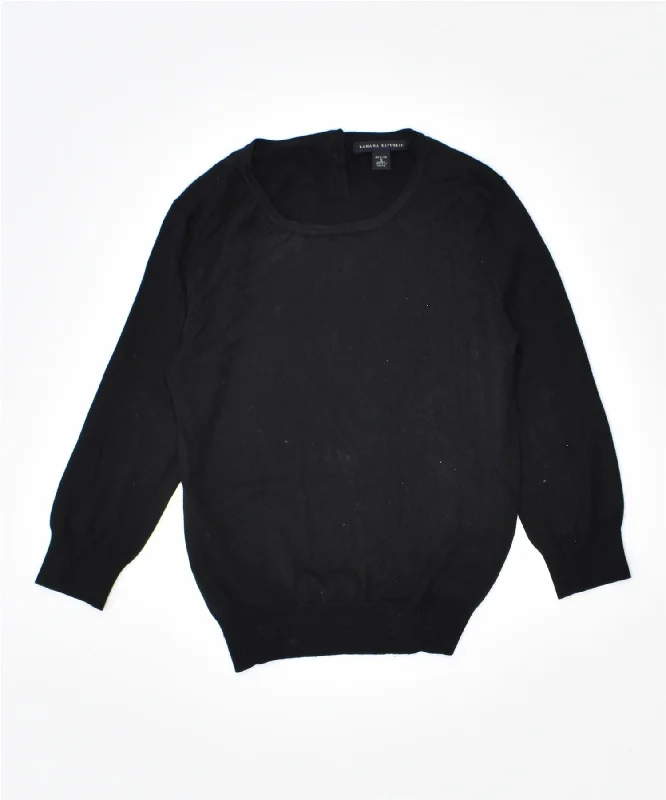 BANANA REPUBLIC Womens Petite Crew Neck Jumper Sweater UK 8 Small Black Iron Safe Non-Iron Wrinkle Free