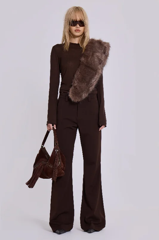 Brown Stacked Bootcut Suit Pants Cozy Jogger Leggings