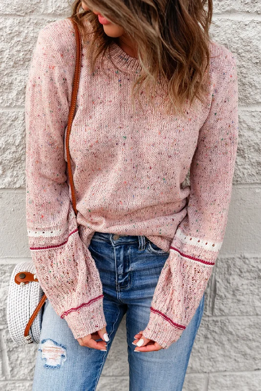 Rainbow Speckled Sweater - Pink Toggled Drawstring Belted