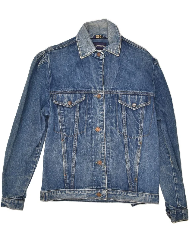 CALVIN KLEIN Womens Denim Jacket UK 14 Medium Blue Cotton Fleece Jacket Down Jacket Parka