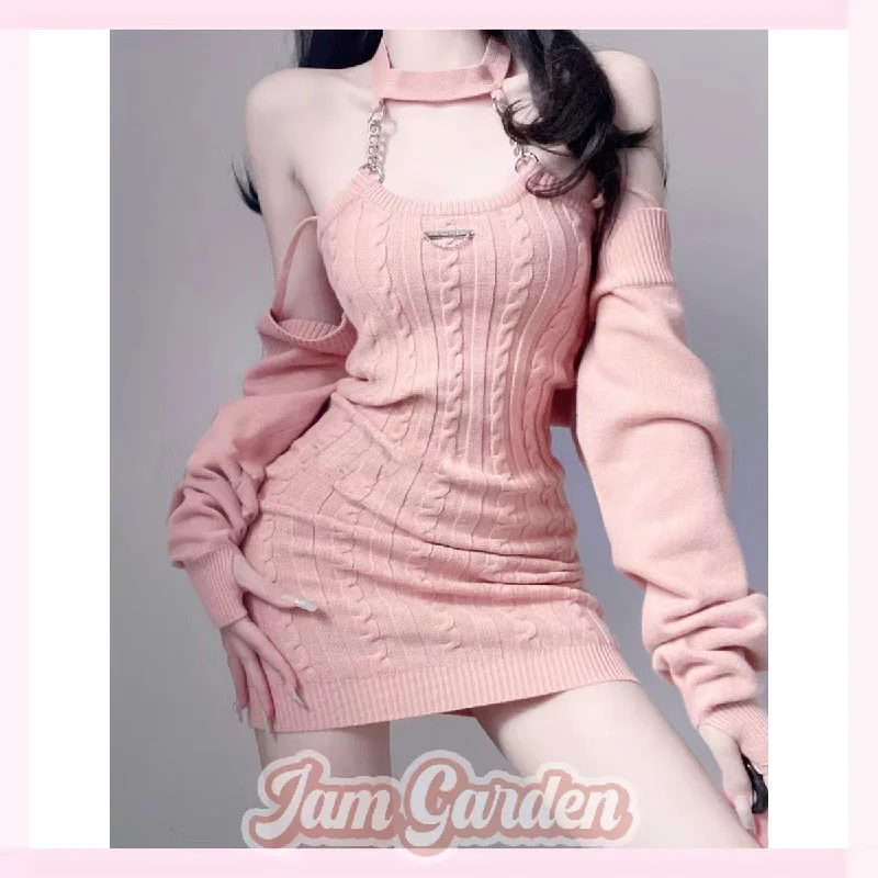 French Sexy Babes Pure Desire Hanging Neck Sling Knitted Dress Autumn Small Sweater Bag Hip Skirt Stylish Fashionable Trendy French Sexy Babes Pure Desire Hanging Neck Sling Knitted Dress Autumn Small Sweater Bag Hip Skirt Stylish Fashionable Trendy