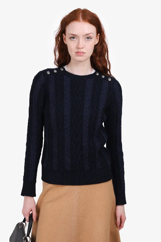 Pre-Loved Chanel™ Navy/Black Cashmere Sweater Size 36 Iron Safe Non-Iron Wrinkle Free
