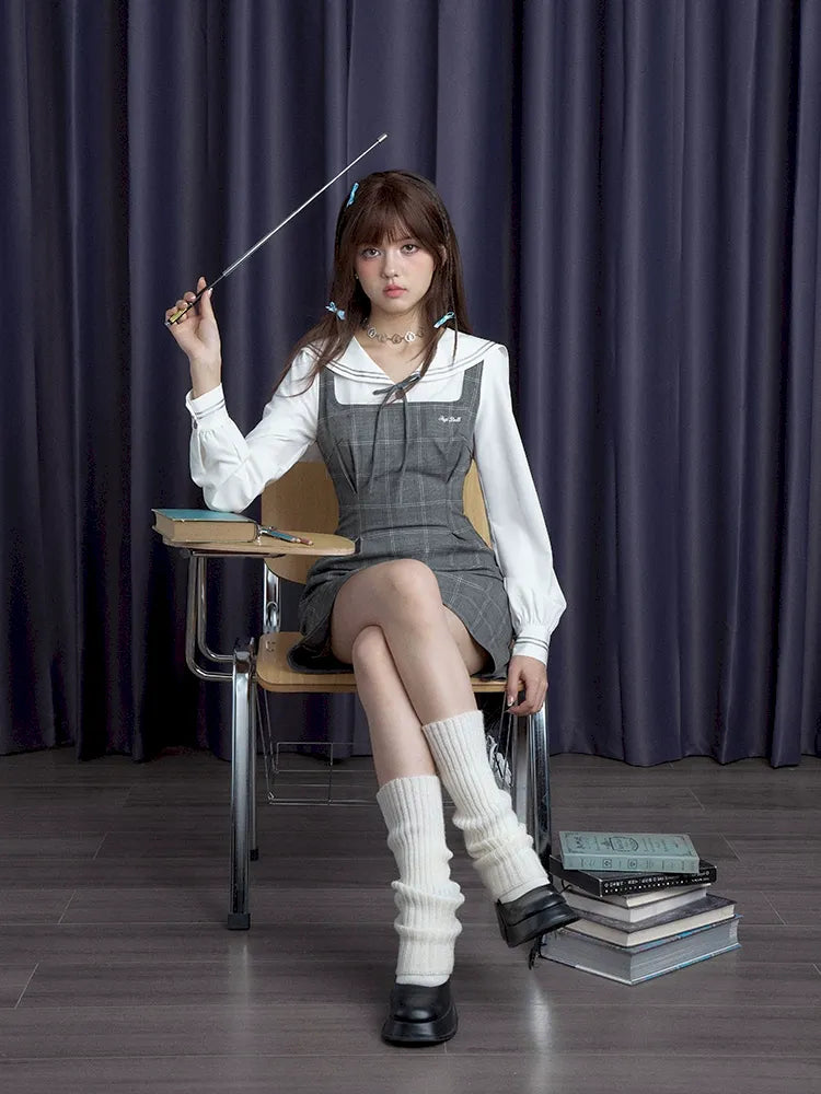 Sailor Collar Slim Fit Dress【s0000010116】 Crew Neckline Sporty