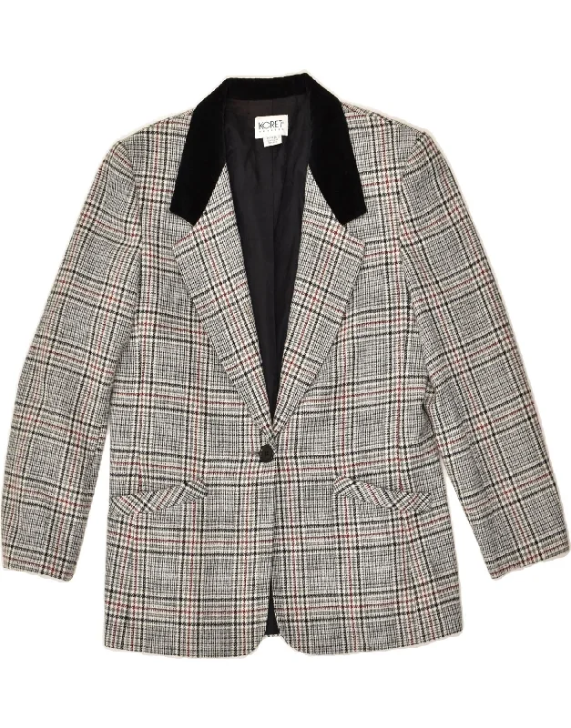 VINTAGE Womens Petite 1 Button Blazer Jacket UK 8 Small Grey Houndstooth Trench Coat Raincoat Waterproof Jacket VINTAGE Womens Petite 1 Button Blazer Jacket UK 8 Small Grey Houndstooth Trench Coat Raincoat Waterproof Jacket