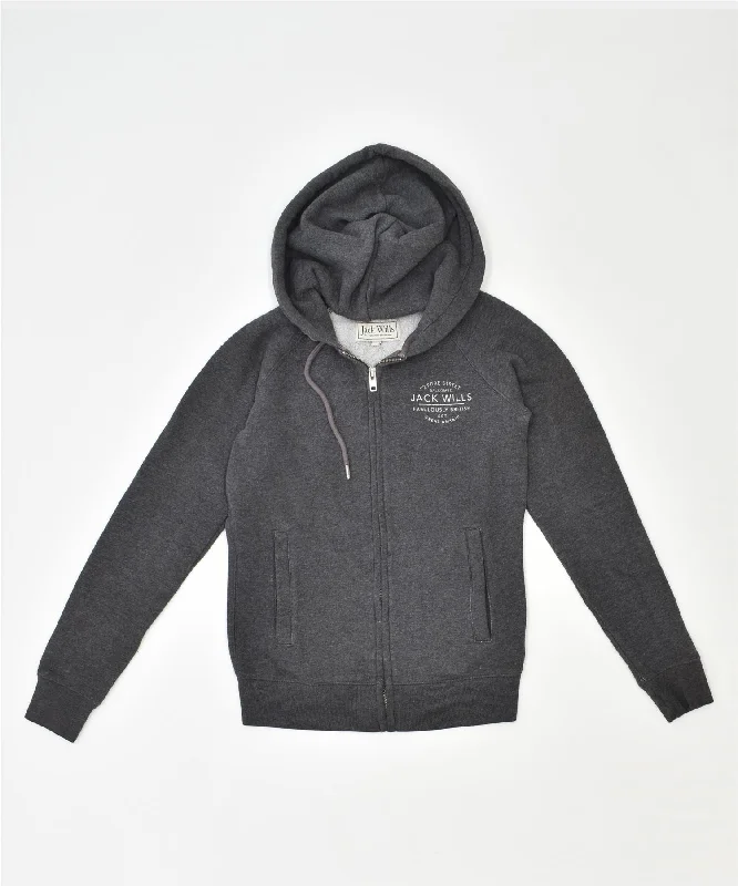 JACK WILLS Womens Zip Hoodie Sweater UK 8 Small Grey Cotton Terry Terry Cloth Terry Knit