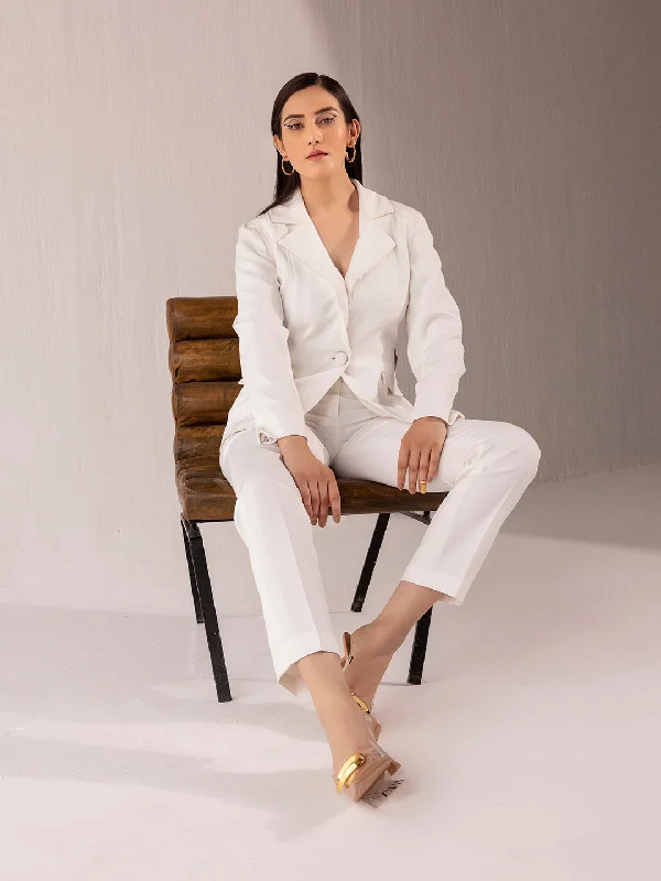 White Stretch Pant Suit Casual Track Pants