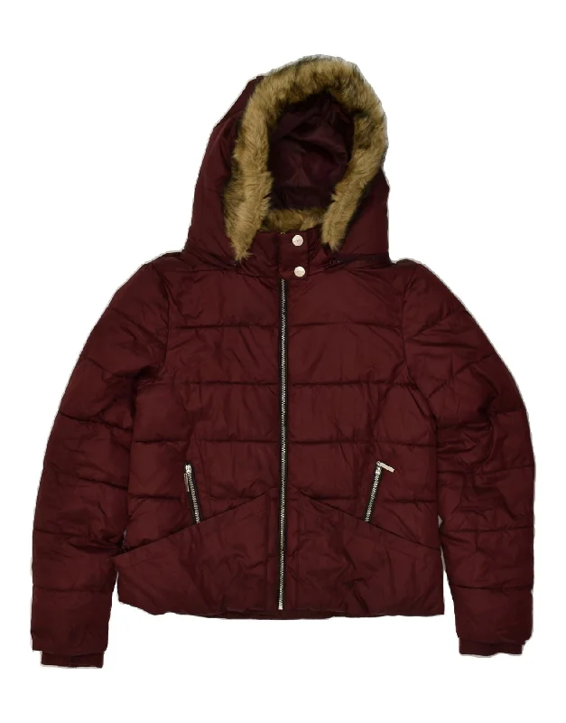 GUESS Womens Hooded Padded Jacket UK 14 Medium Burgundy Polyester Trench Coat Raincoat Waterproof Jacket GUESS Womens Hooded Padded Jacket UK 14 Medium Burgundy Polyester Trench Coat Raincoat Waterproof Jacket