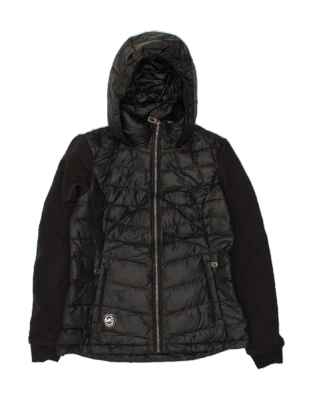 MICHAEL KORS Womens Hooded Padded Jacket UK 14 Medium Black Polyester Faux Fur Fabric Real Fur Fabric Shearling Fabric MICHAEL KORS Womens Hooded Padded Jacket UK 14 Medium Black Polyester Faux Fur Fabric Real Fur Fabric Shearling Fabric