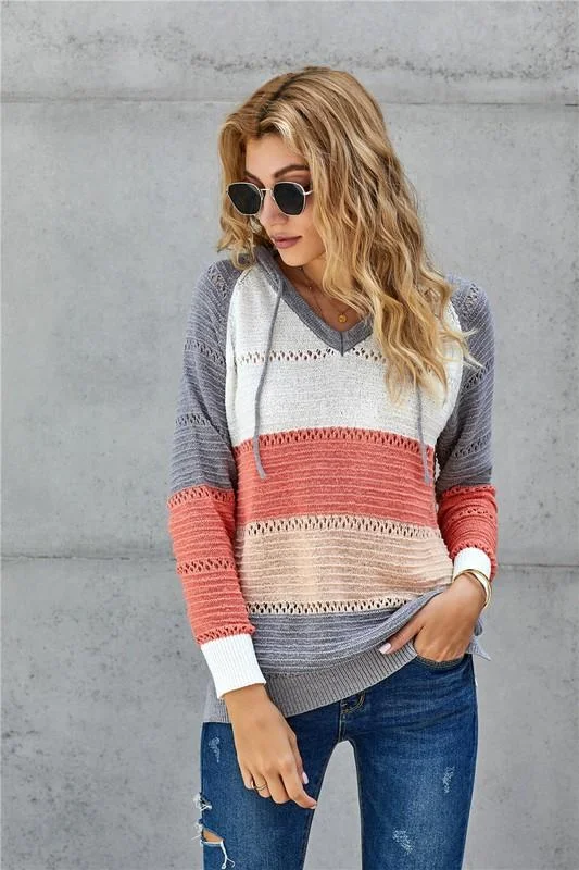 Sweater Hoodie - Grey/Pumpkin Mix Open Front Closed Front Wrap Front