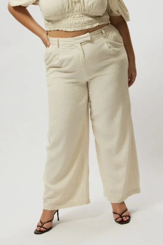 Beige Wide Leg Pants High Rise High-Waist Jogger Pants