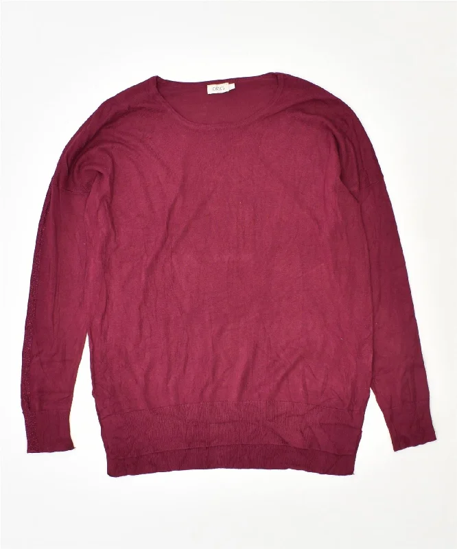 DACK'S Womens Crew Neck Jumper Sweater UK 14 Medium Maroon Viscose Vintage Silk Blend Satin Velvet