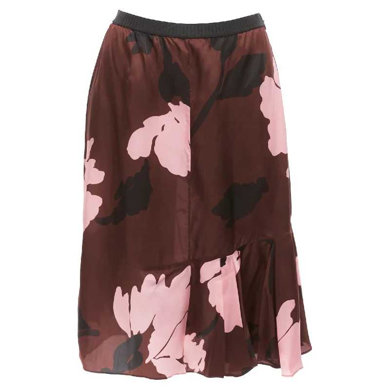 Marni Big Floral Print Elastic Waistband Knee Skirt wool skirt warm