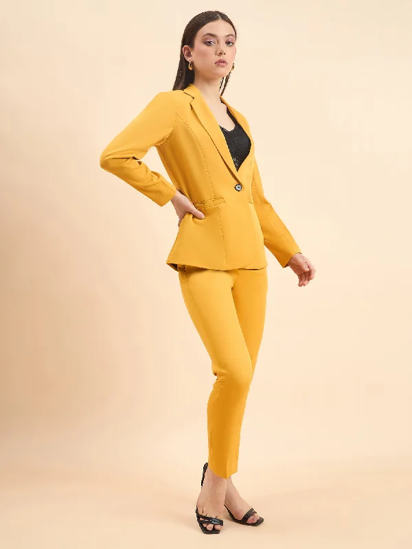 Women's Formal Pant Suit For Work- Mustard Yellow Comfy Zip-Up Pants