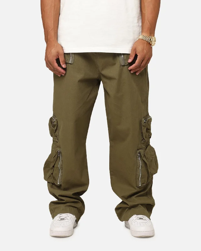 MNML Ultra Baggy Tactical Cargo Pants Olive Sleek Black Pants
