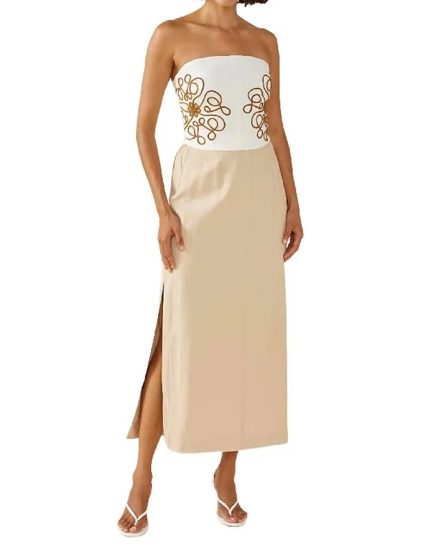 Diego Maxi Skirt In Biscuit belted skirt waist