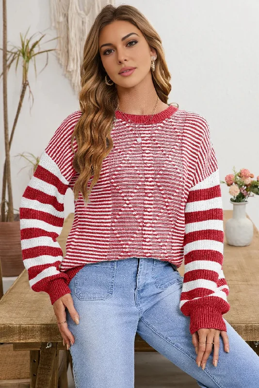 Striped Sweater - Red Stylish Fashionable Trendy