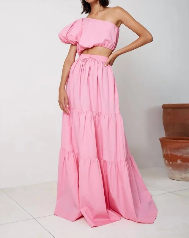 Drawstring A Line Tiered Maxi Skirt In Floss wool skirt warm