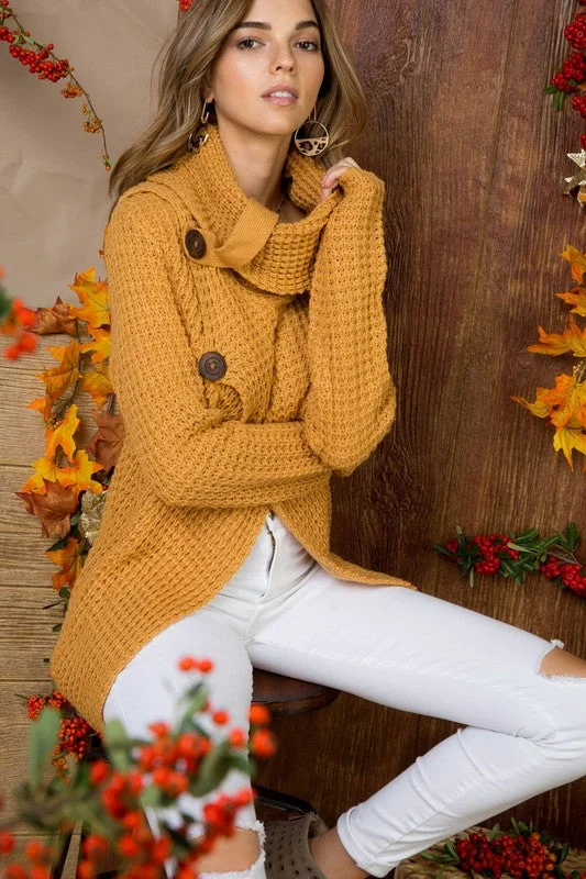 Crisp Fall Air Cowl Neck Sweater - Camel Casual Formal Business