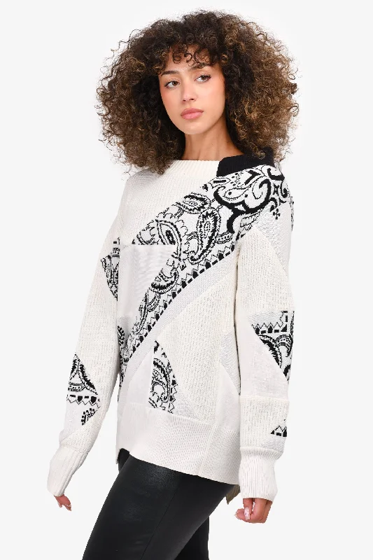 Sacai White Cotton Blend Bandana Pattern Sweater Size 2 Sweater Knitwear Pullover