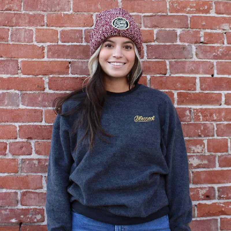 Blessed heather black sweater Welt Pockets Slit Pockets Flap Pockets