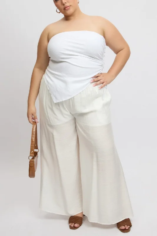 White Paperbag Waist Very Wide Leg Pants Casual Plaid Pants
