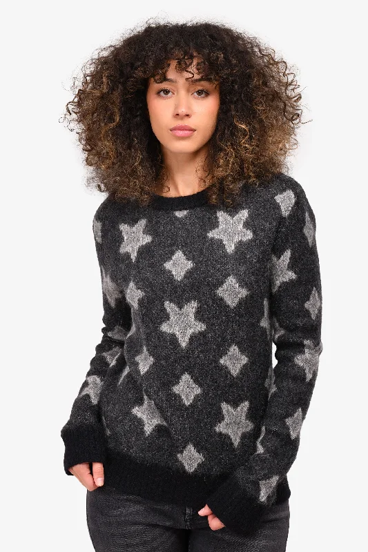 Saint Laurent Grey Super Kid Mohair Star Crewneck Sweater Size L Transparent Opaque Sheer