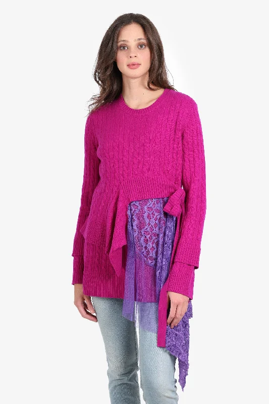 Sies Marjan Fuschia Wool Lace Detail Long Sleeve Sweater Size M Handmade Hand-knitted Hand-woven Sies Marjan Fuschia Wool Lace Detail Long Sleeve Sweater Size M Handmade Hand-knitted Hand-woven