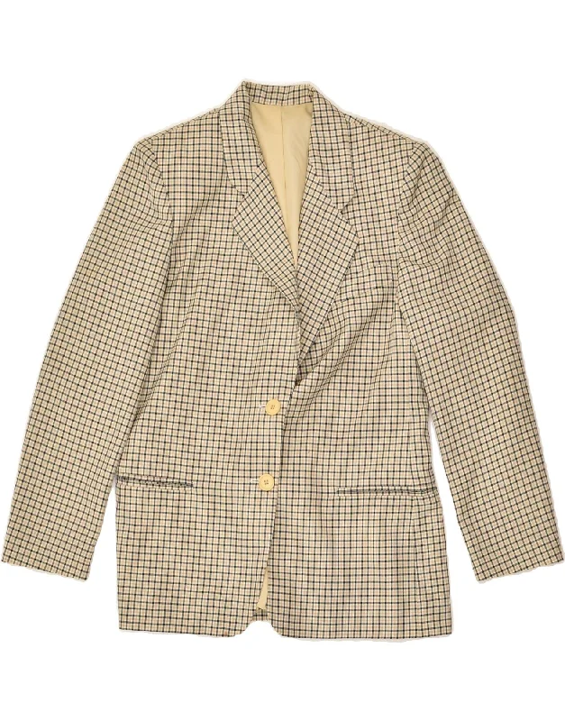 VINTAGE Womens 3 Button Blazer Jacket UK 10 Small Beige Check Polyester Faux Fur Jacket Real Fur Jacket Shearling Jacket VINTAGE Womens 3 Button Blazer Jacket UK 10 Small Beige Check Polyester Faux Fur Jacket Real Fur Jacket Shearling Jacket