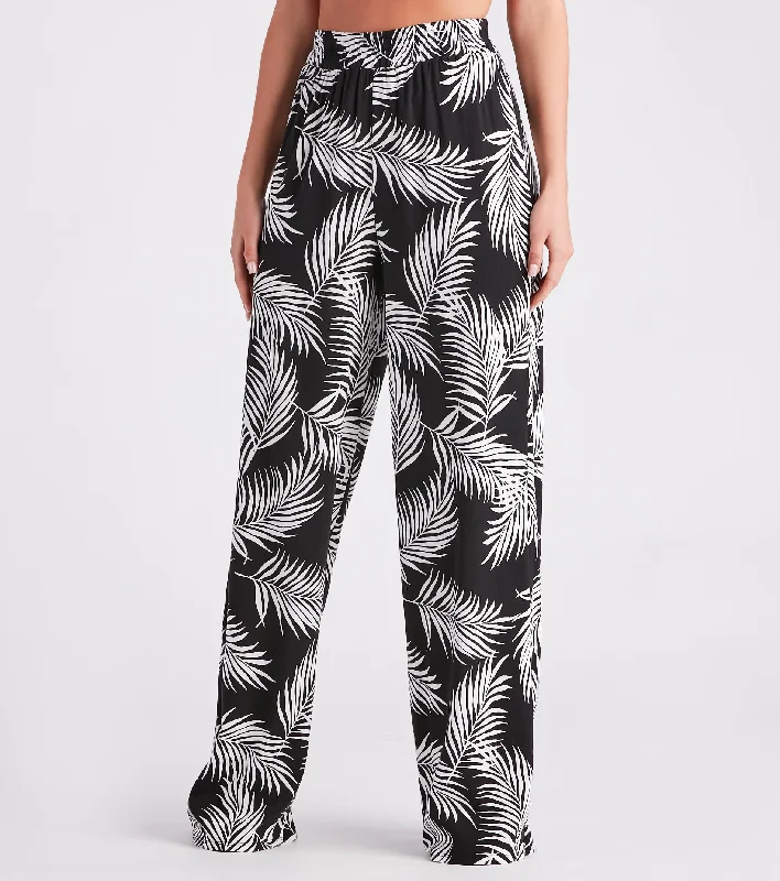 Getaway Dreams Linen Tropical Wide Leg Pants Classic Pleated Pants