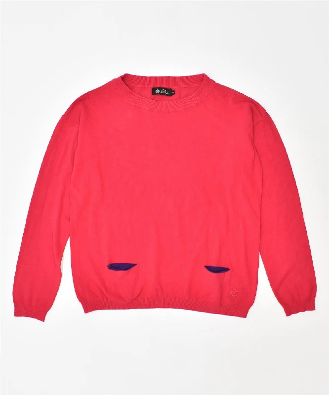 DACK'S Womens Crew Neck Jumper Sweater UK 18 XL Pink Viscose Vintage Handmade Hand-knitted Hand-woven