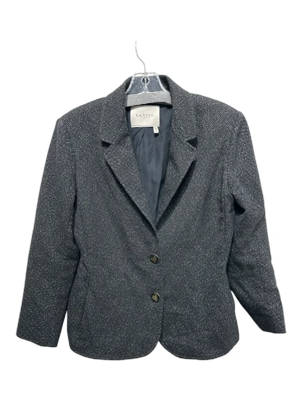 Lanvin Size 42/S Black Print Cotton Blend Speckled Two Button 3/4 Sleeve Jacket Wool Fabric Cashmere Fabric Tweed Fabric Lanvin Size 42/S Black Print Cotton Blend Speckled Two Button 3/4 Sleeve Jacket Wool Fabric Cashmere Fabric Tweed Fabric