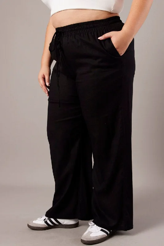Black Wide Leg Pants High Rise Casual Skinny Fit Pants