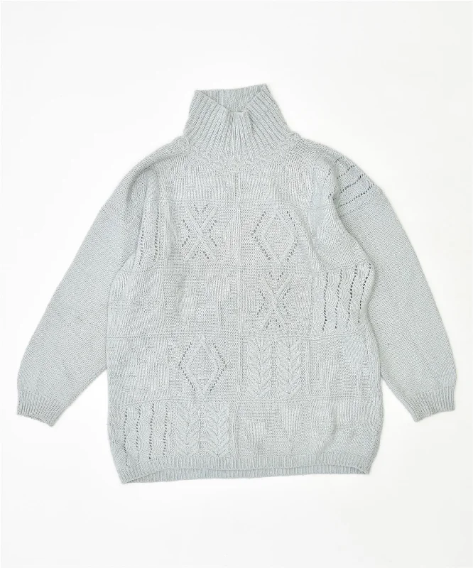VINTAGE Womens Roll Neck Jumper Sweater UK 18 XL Grey Acrylic Slim Fit Regular Fit Oversized