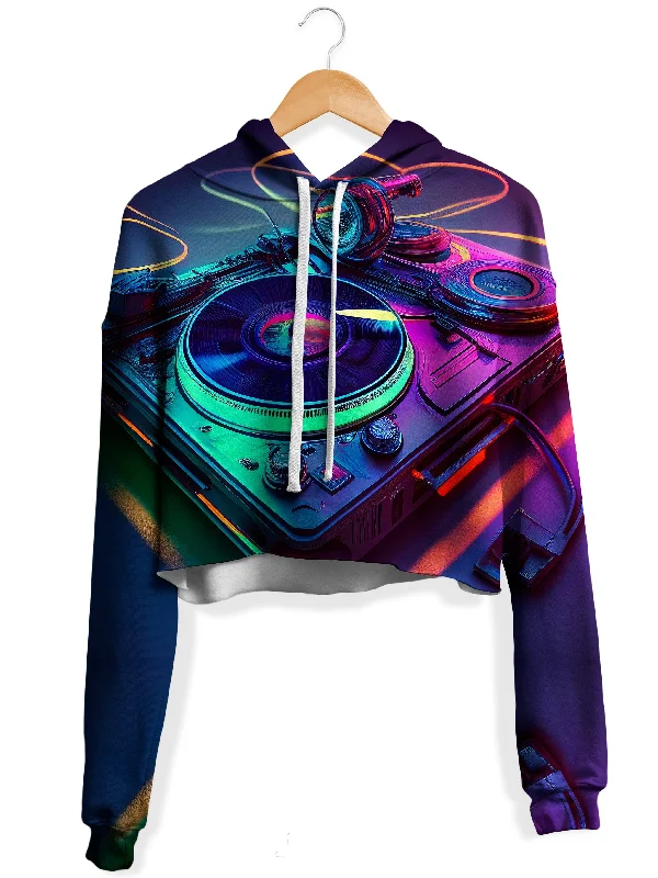 Neon Turntables Fleece Crop Hoodie Graphic Hoodie Design Print